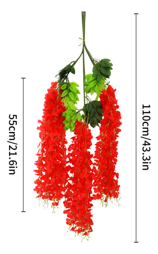 Flores Artificiales De Glicina De 12 Piezas,plantas Artificiales De Wisteria Colgantes De 110cm , Flores Artificiales Colgantes Decoración Para Hogar, Para Boda,jardín,exterior Para El Hogar.(rojo)