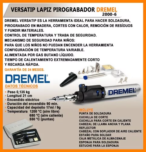 Versatip Dremel Lapiz Pirograbador Soldador Pirografo Estaño Accesorio  Punta Profesional Para Grabar Madera Metal Cuero