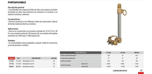 Portafusible O Canilla, 15kv, 100a, Cat. 1512100, Marca Iusa