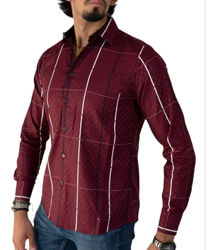 Camisa Patron Tinta Manga Larga Hombre Estilo Resort Cuadros