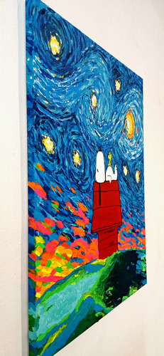 Snoopy Pintado A Mano Noche Estrellada