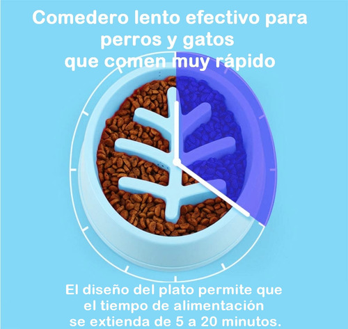 Plato Comedero Perro Gato Diet Come Lento Regula Ansiedad Celeste