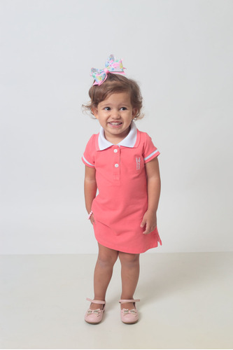 Vestido Polo Infantil Rosa Salmão Premium