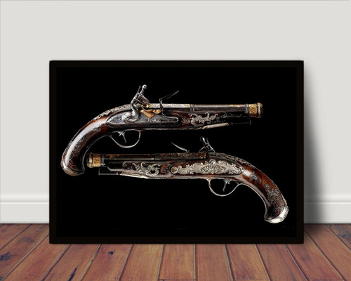 Quadro / Poster Com Moldura Garruchas Revolver Antigo P1469