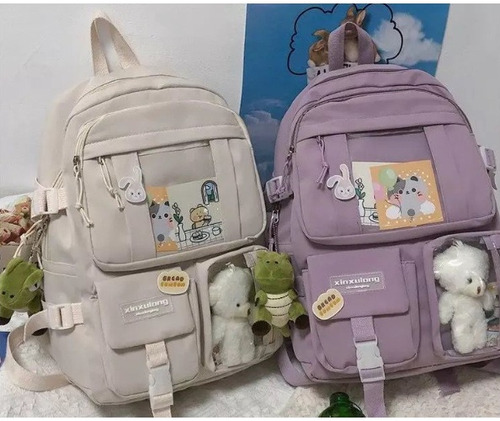 Mochila Femenina Chaveiro Coreano De Gran Capacidad, 4 Pieza