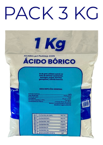 Ácido Bórico 3 Kg Para El Control De Baratas Y Cucarachas