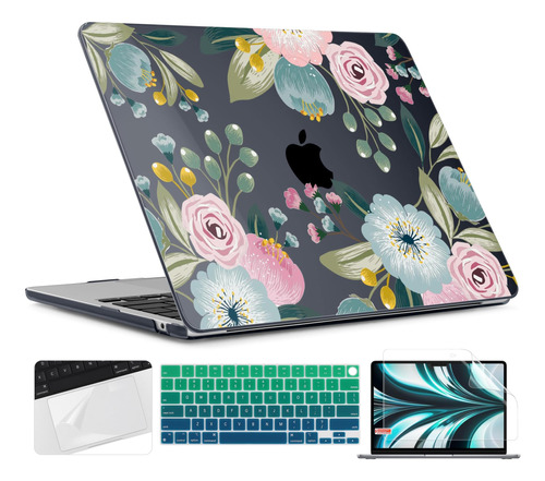 Funda Twolskoo Para Macbook Air 13 M2 + C/teclado Flores