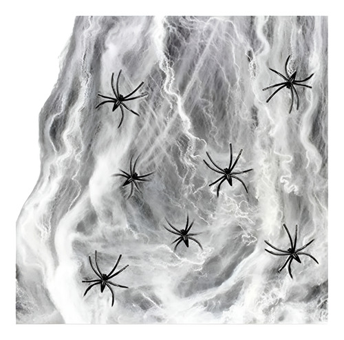 Telaraña  X 5 Unidades - Blanca Con Arañas Negras Halloween
