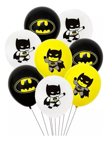 Set 12 Globos Látex Personaje Batman Fiestas Y Cumpleaños