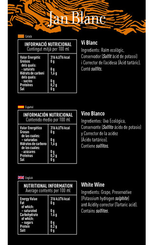 Vino Blanco Español Jan Blanc 750ml Clos Pons Pack X6