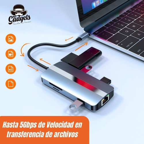 9 En 1 Hub Usb C 3.0 Adaptador Sd Rj45 Hdmi 4k Para Mac iPad