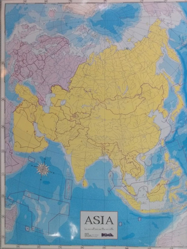 Mapa Mural Asia Mudo Laminado Envarillado