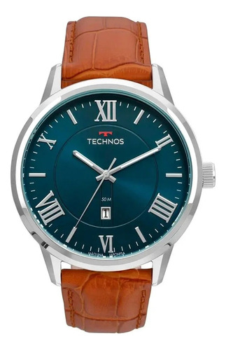Relógio Technos Masculino Couro Mostrador Azul 2115mtxs/0a