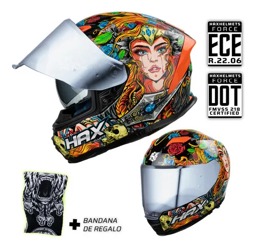 Casco Cerrado Para Moto Hax Force Valkyrie Naranja Gris Color