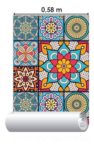 Imagem 3 de 5 de Papel De Parede Adesivo Mandala Colorido N015040 0,58x2,50m