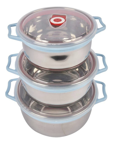 Pack 3 Bowls Cocina Acero Con Tapa Set (1,8lt) (1,2lt) (0,9l