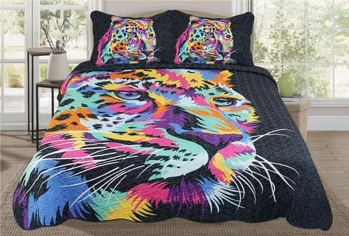 Cubrecama Delgado Quilt Verano Diseño Tigre 2 Plazas