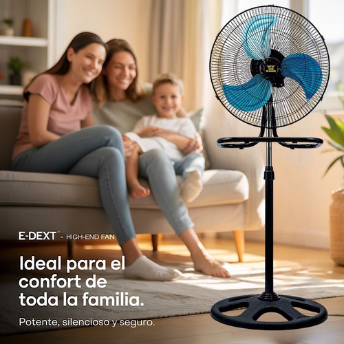 Ventilador 18 Pedestal 3 En 1 Potente Turbo Silencioso 45 Cm 60 Hz Negro Azul Metalico Aluminio 3