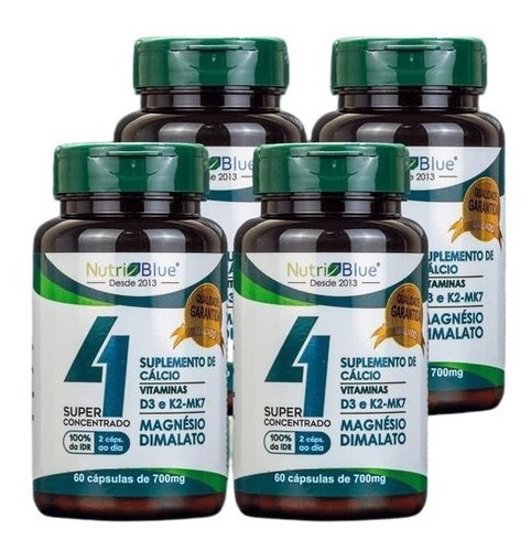 Kit 4un Magnésio Dimalato + Cálcio + K2 + D3 Nutriblue Sabor