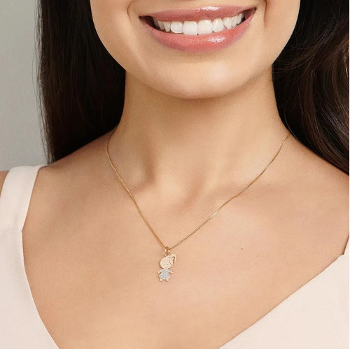 Pingente Menina Rommanel 542453 Com Rhodium Folheado Ouro