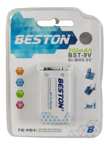 Batería Pila 9v Voltios 250mah Recargable Beston Original