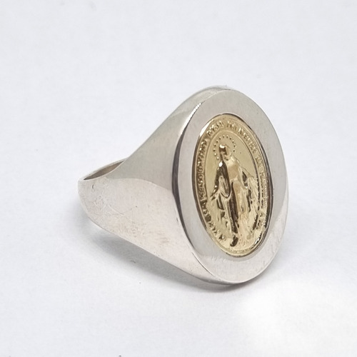 Imagen 4 de 8 de Anillo Plata Y Oro Medalla Milagrosa Ovalado