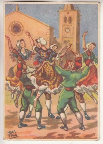 Postal Acuarela Arte Josep Pico Danza Tradicional Catalana 