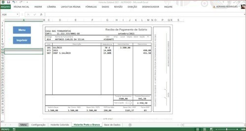 Modelo Holerite Comprovante De Renda Editável Excel