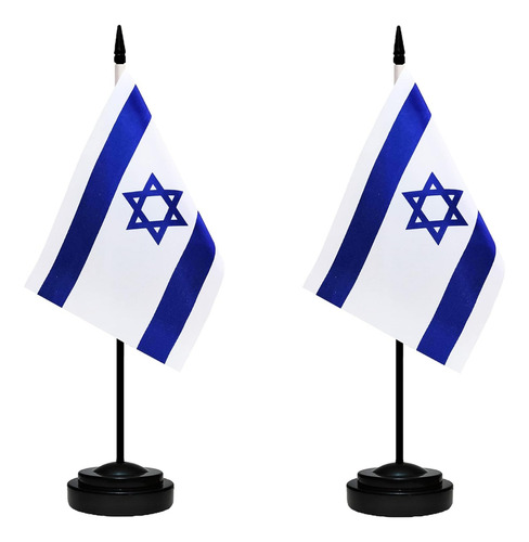 2 Banderas De Escritorio De Israel Con Pedestal De 33 Cm