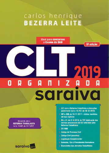 Clt Organizada Saraiva - 6ª Edição De 2019, De Carlos Henrique Bezerra Leite. Editora Saraiva Jur Em Português