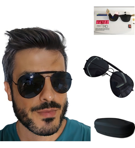 Gafas de sol Stallone Cobra, película aviada, cazador, color negro, marco negro, color varilla negra, lente negra, color negro, diseño de aviador