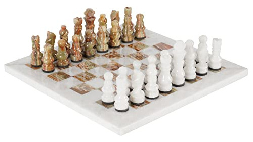 Radicaln Marble Chess Set 12 Pulgadas Blanco Y Verde Onyx Ju