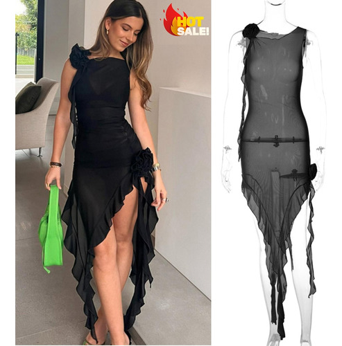 Vestidos De Hadas De Malla Transparente Con Volantes Y Borla