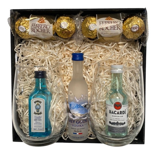 Kit Gin + Vodka + Ron + 2 Vasos + Chocolates - Perez Tienda