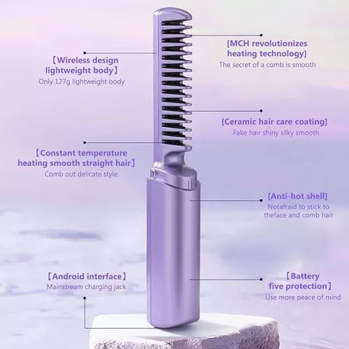 Mini Peine Alisador De Pelo Portátil Inalámbrico Recargable