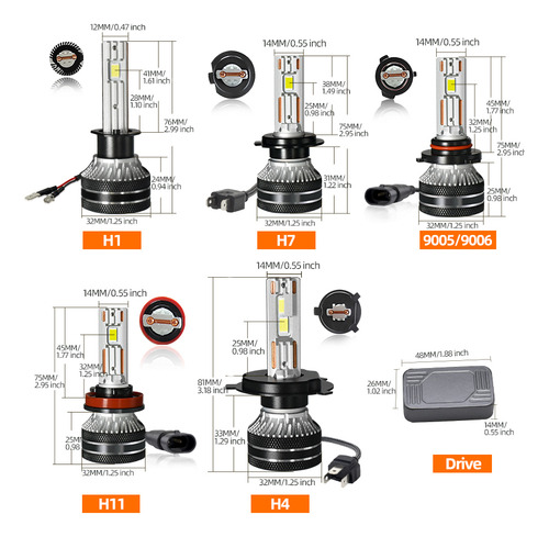2 Peças De Farol Led K5c K6c K7c K8c K9c H7 H11 9005 Hb3 H4