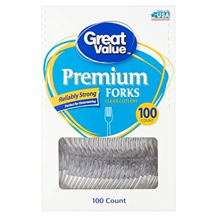 Great Value Premium Pack Plástico Disponible Forks, 100ct (1