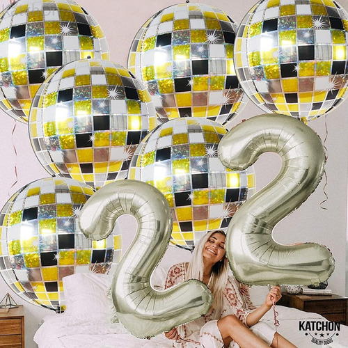 Globos Disco Año Nuevo Plata Dorado 22pLG Set 6 Piezas Orbz