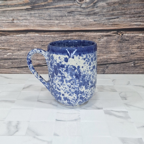 Taza De Cerámica Salpicado Aro Azul