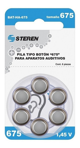 Blister C/ 6 Pilas Tipo Botón 675 Aparatos Auditivos Steren