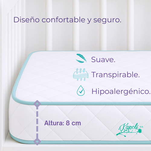 Colchón Para Cuna Corral Kapoli 104 X 70 X 8 Cm Blanco Y Celeste
