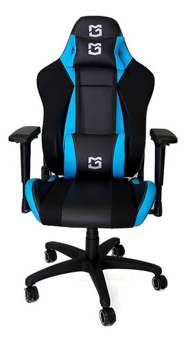 Silla Gamer Poseidon Brazos 4d Reclinable 180° Premium 150kg Color Azul Con Negro Material Del Tapizado Pu + Textil