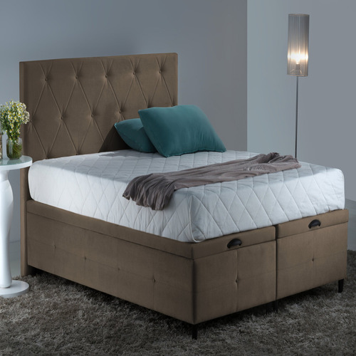 Base cama box Sono Design Sono Design de king cor marrom em camurça