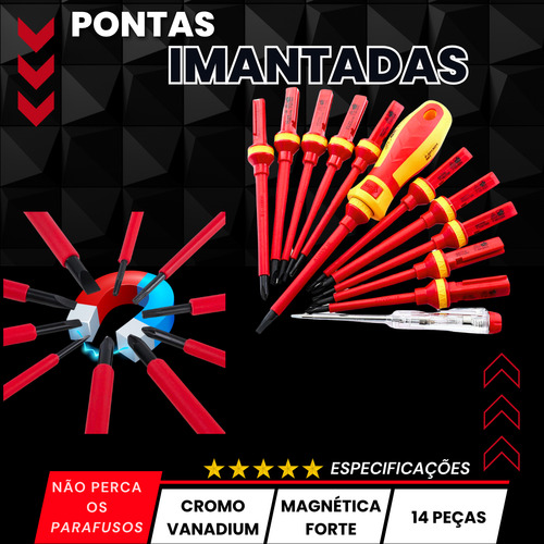 Jogo Chave Isoladas 1000v Kit 14 Und Com Imã Profissional