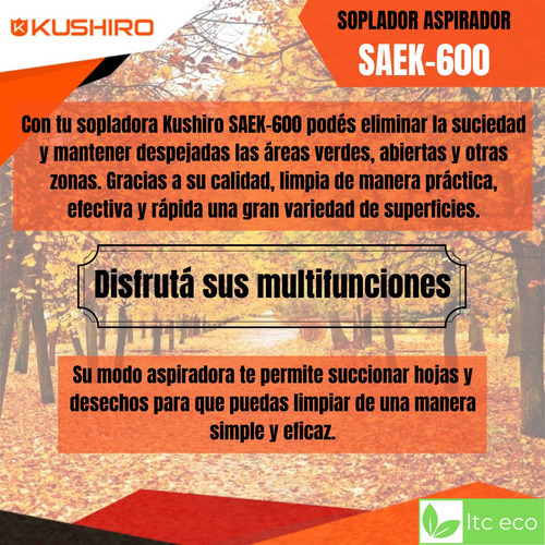 Imagen 4 de 9 de Sopladora Aspiradora Hojas Electrica 600w Soplador Kushiro