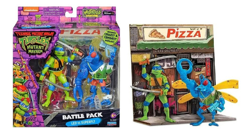 Figuras Tortugas Ninja Tmnt Battle Pack Leonardo Vs Superfly