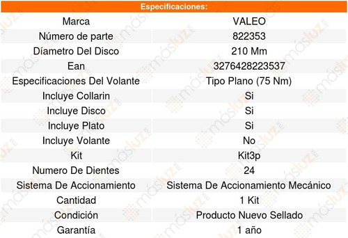 Kit Clutch Embrague Volkswagen Pointer L4 1.8l 98-09 Valeo