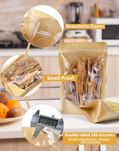 Saco Stand Up Pouch Kraft Transparente Zip Lock C/50 12x20_4