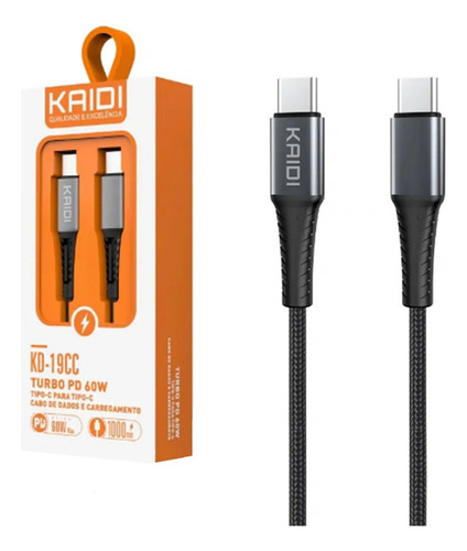 Cabo Tipo C 2 Lados 60w Turbo Kaidi Igual Nylon Compatível 1