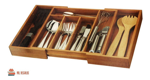 Imagen 5 de 9 de Cubiertero Para Cajón Cocina Organizador Extensible Bambú
